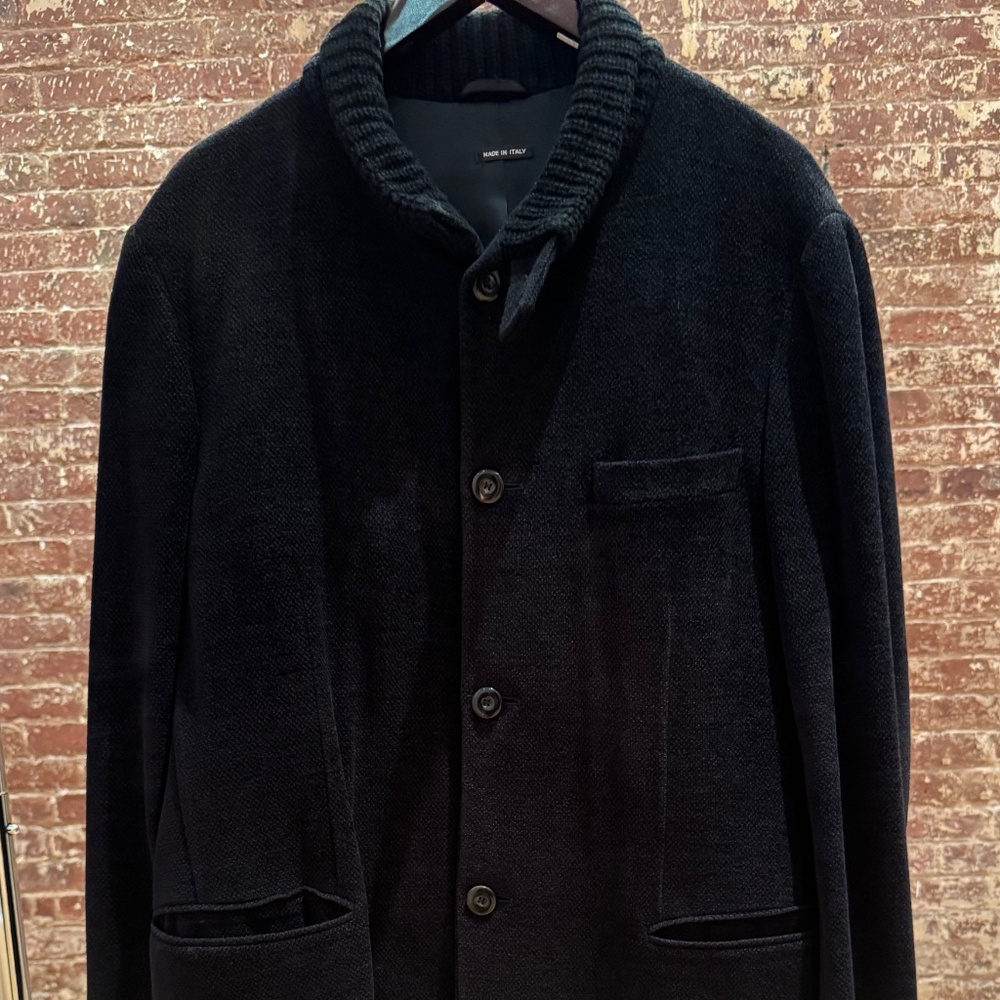 GIORGIO ARMANI - Men's knit collar textured button-down  jacket - Black